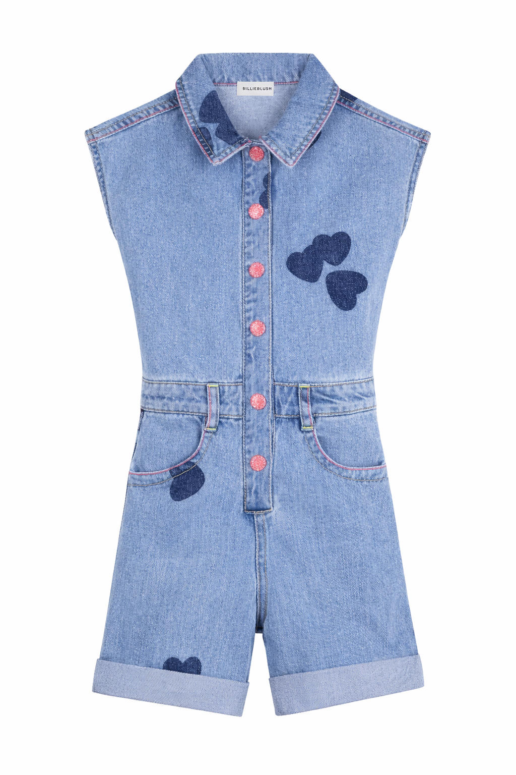 Tuta corta per bambina Billieblush in denim con stampa cuori U21923 Z18 BILLIEBLUSH KIDS 