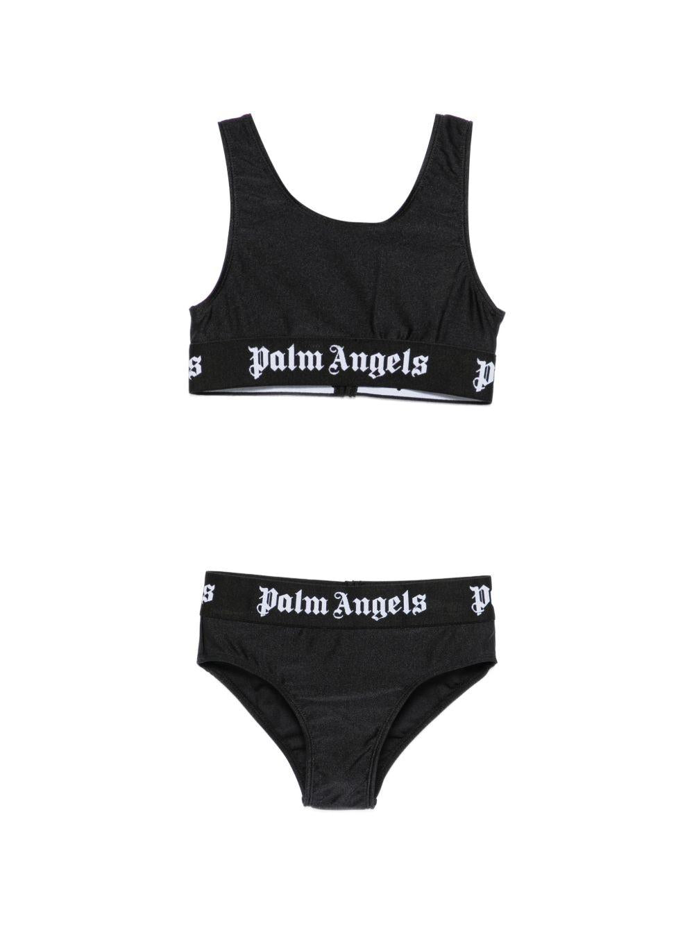 Bikini per bambina Palm Angels Kids nero con stampa logo PGFE002S26JER001 110 PALM ANGELS KIDS 