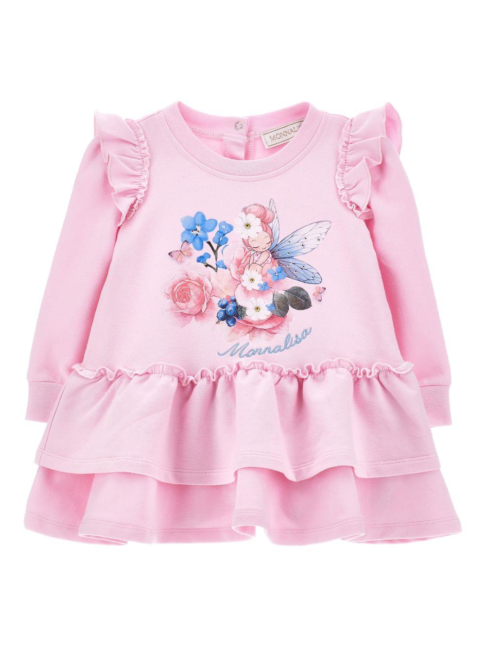 Abito per neonata Monnalisa rosa con stampa grafica sul davanti 39G900 7007 0090 MONNALISA KIDS 