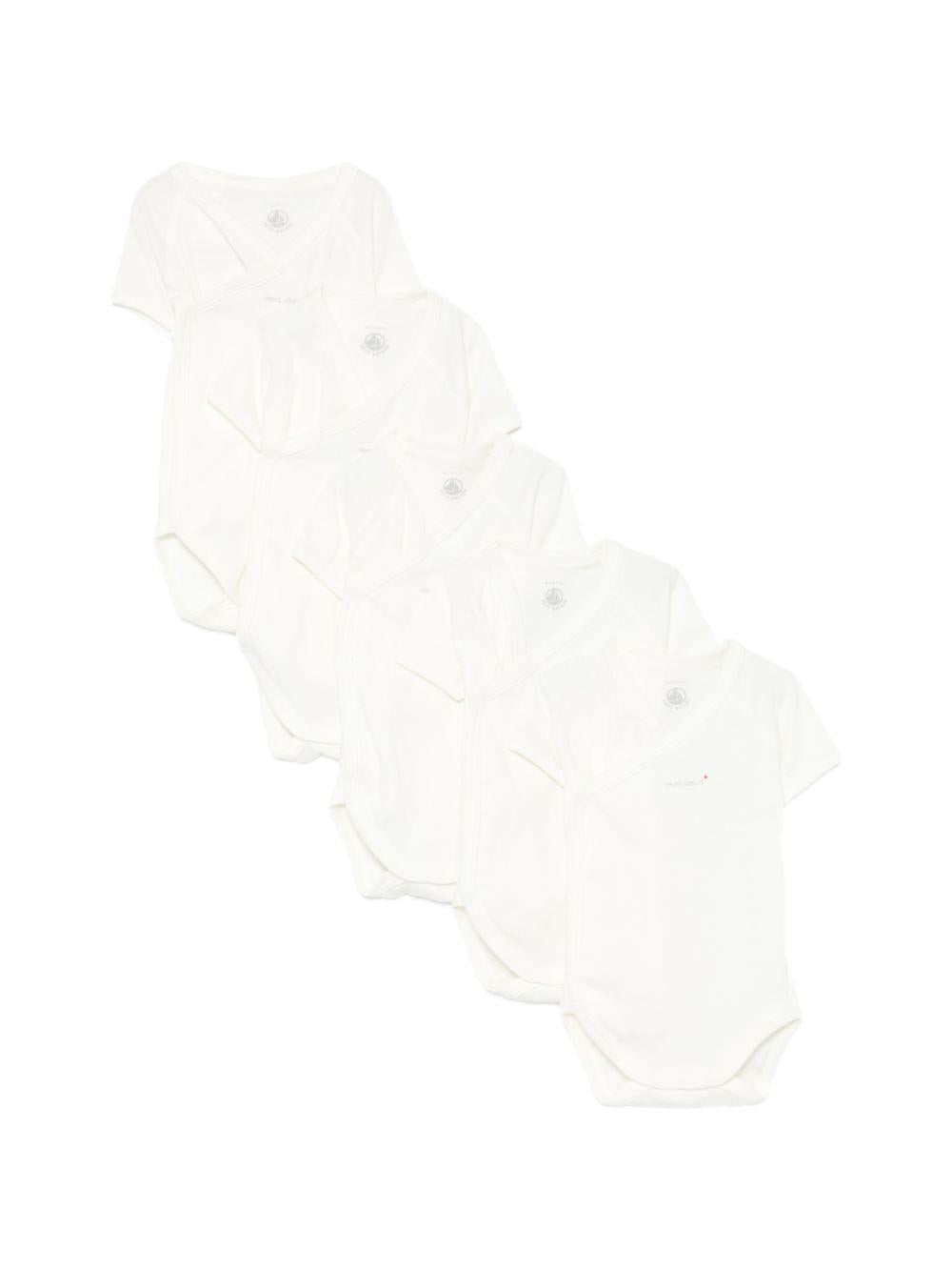 Set di cinque tutine per neonati Petit Bateau bianche con scollo a V A0F9Y 00 PETIT BATEAU KIDS 