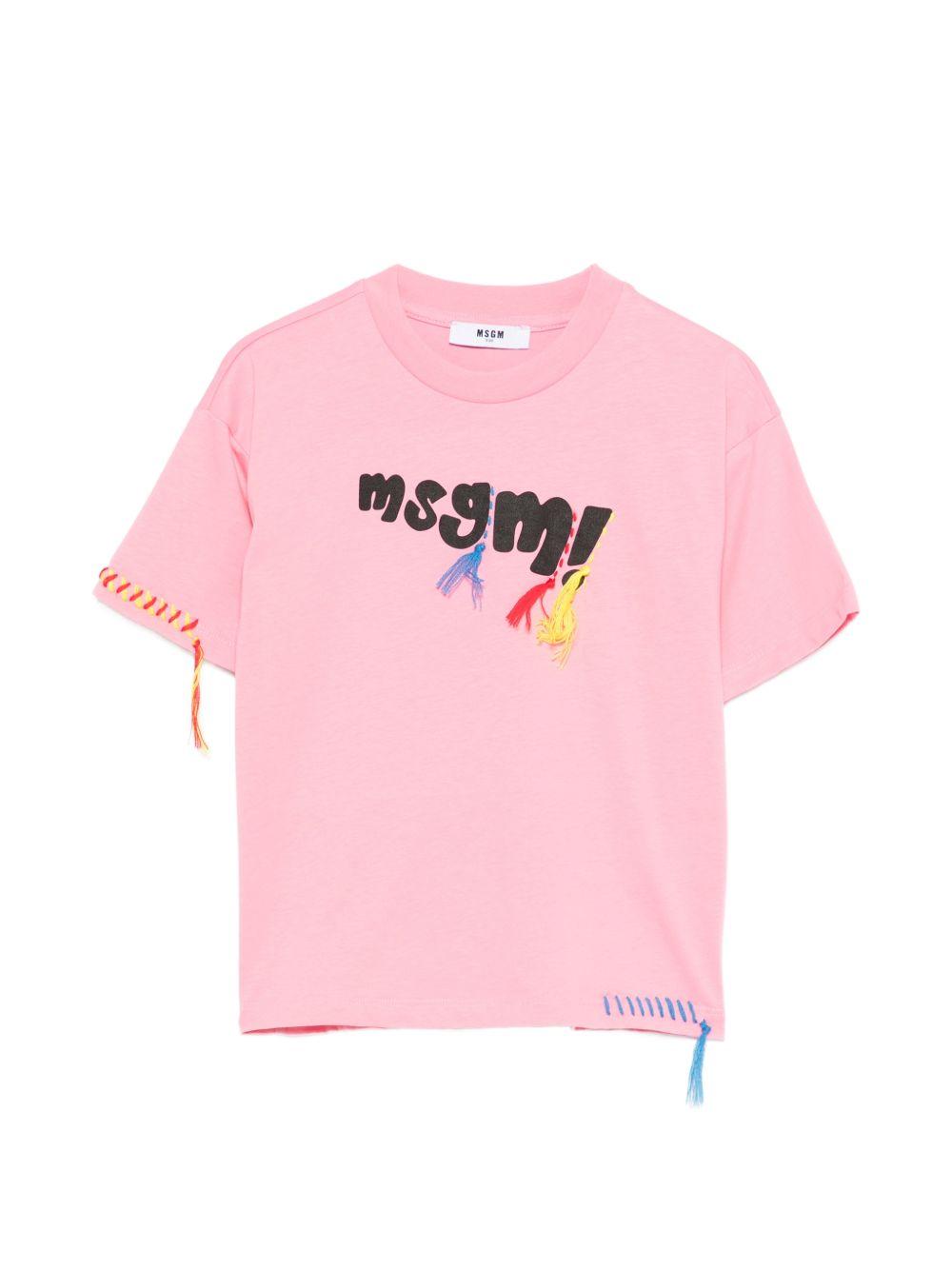 T-shirt per bambina MSGM Kids rosa con dettaglio logo S6MSJUTH136 MS070 MSGM KIDS 