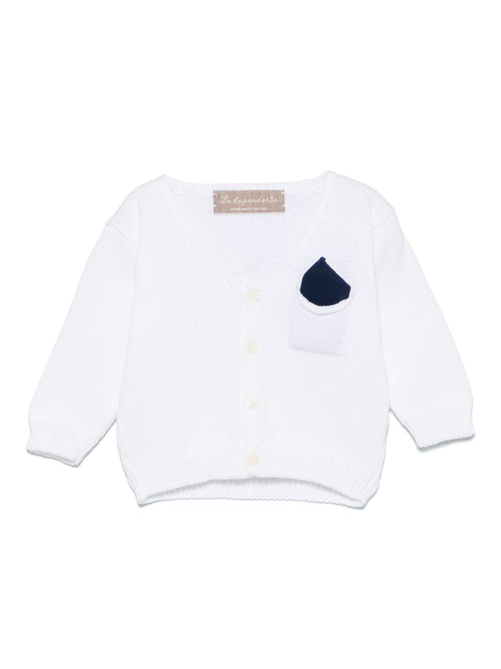 Cardigan per neonata La Stupenderia bianco in cotone con tasca applicata sul petto SCCR71800 C07 LA STUPENDERIA KIDS 