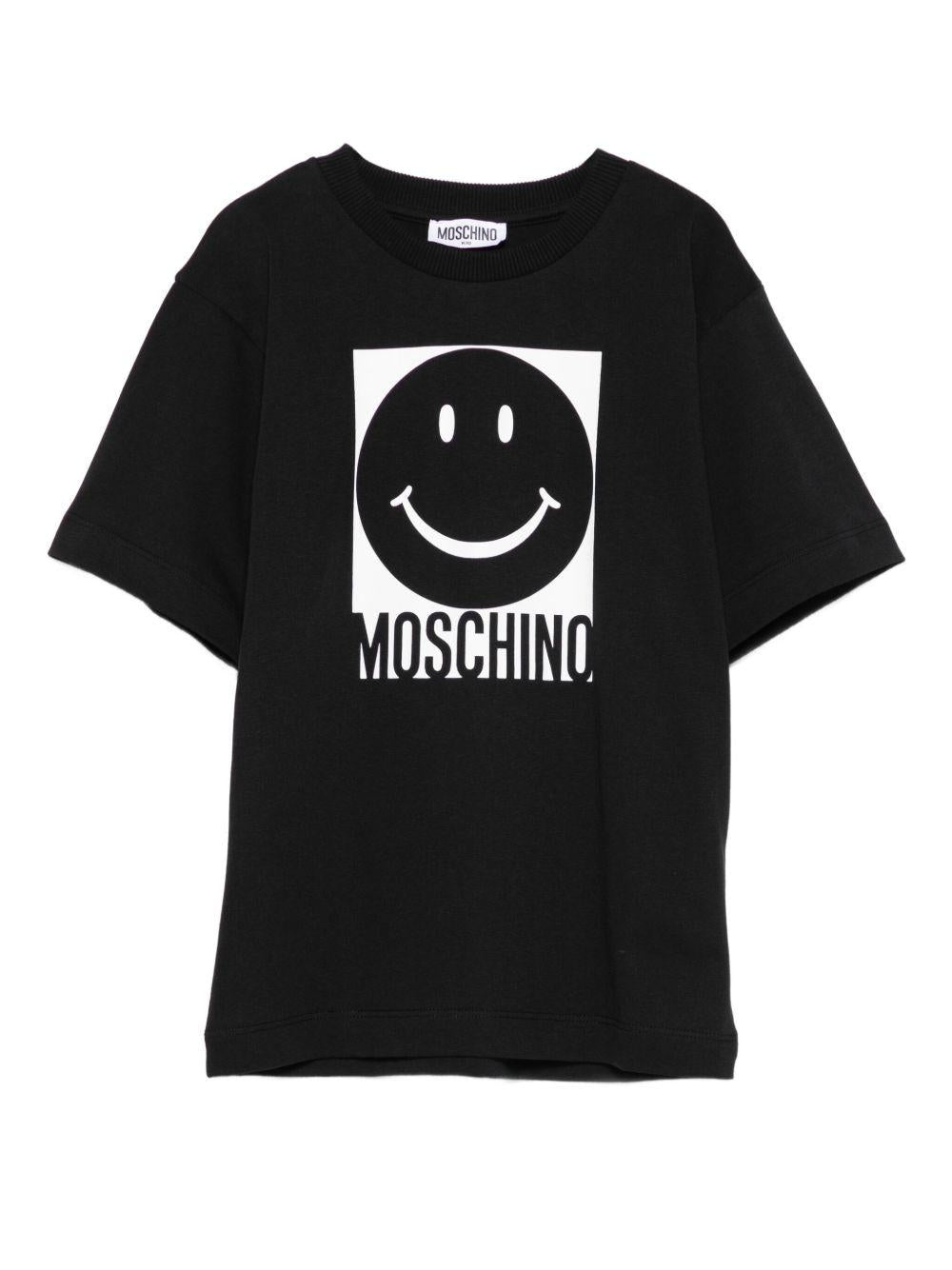 T-shirt per bambino Moschino Kids nero con stampa smiley HSM05GLAA01 60100 MOSCHINO KIDS 