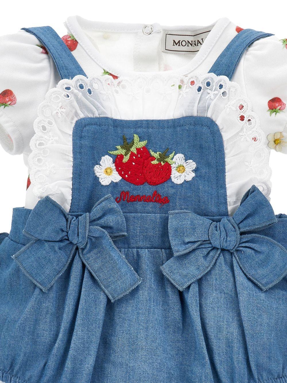 Set salopette, fascia e body per neonata Monnalisa bianco e in denim con ricamo 35G516 7081 0062 MONNALISA KIDS 