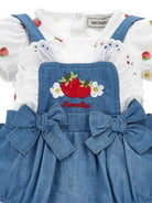Set salopette, fascia e body per neonata Monnalisa bianco e in denim con ricamo 35G516 7081 0062 MONNALISA KIDS 