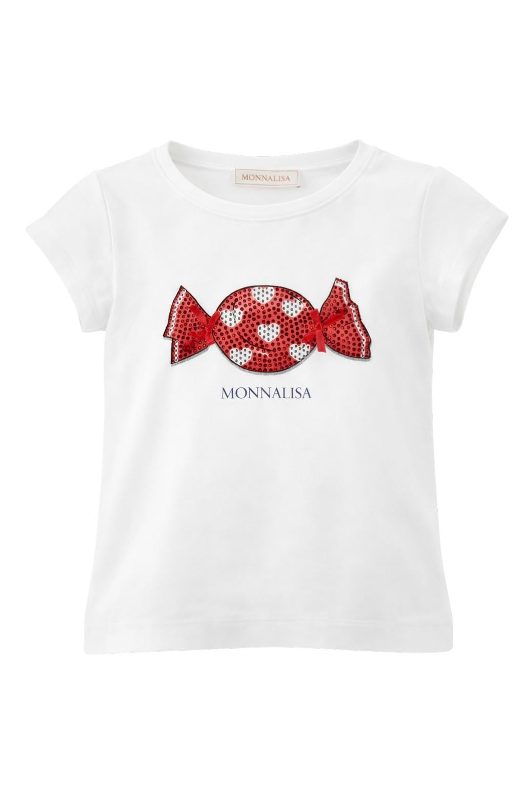 T-shirt per bambina Monnalisa bianca con paillettes 19G608 7005 0099 MONNALISA KIDS 