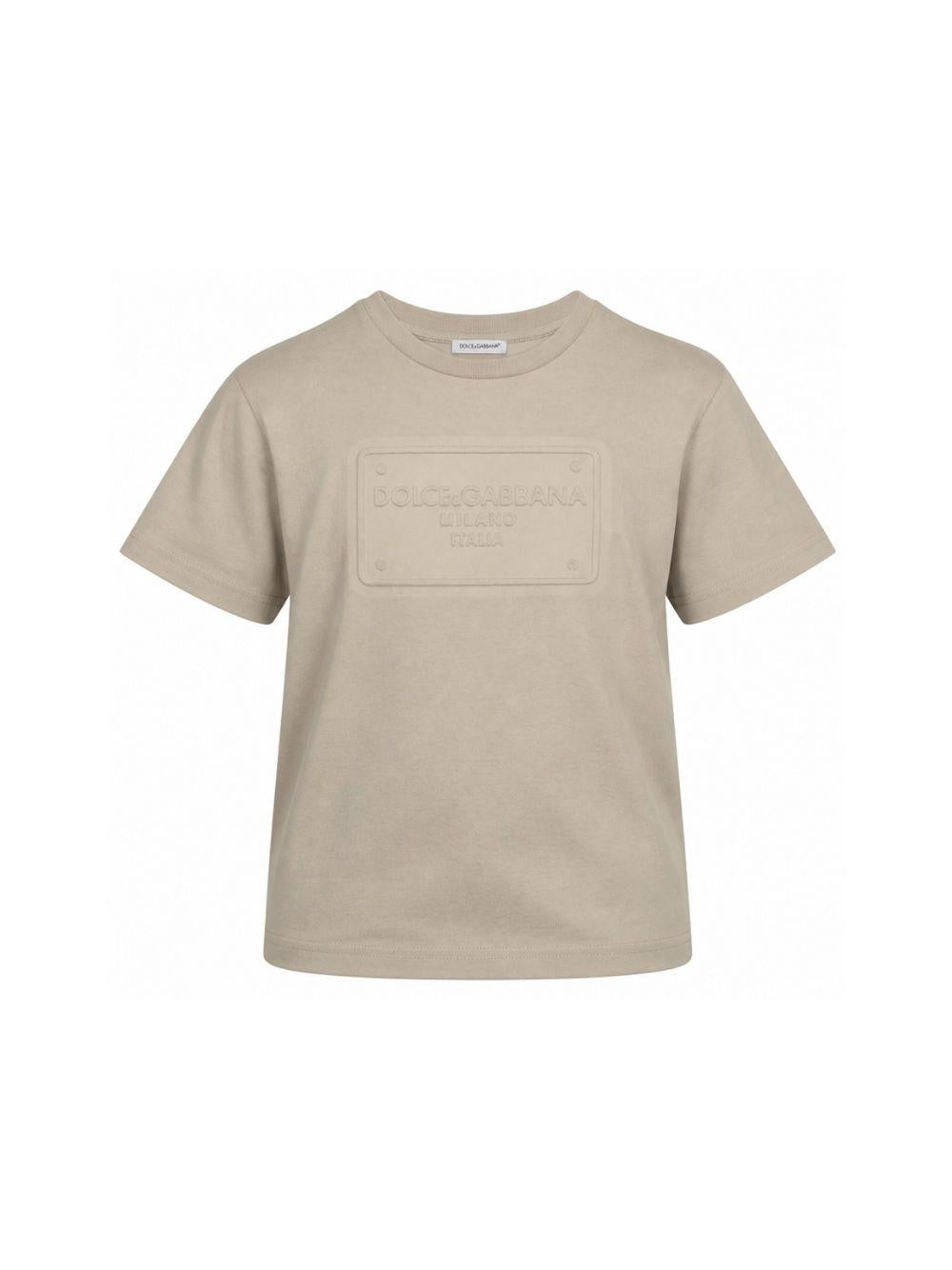 T-shirt per bambino Dolce&Gabbana Kids beige con logo in rilievo L4JTHV G7NPT M1217 DOLCE & GABBANA KIDS 