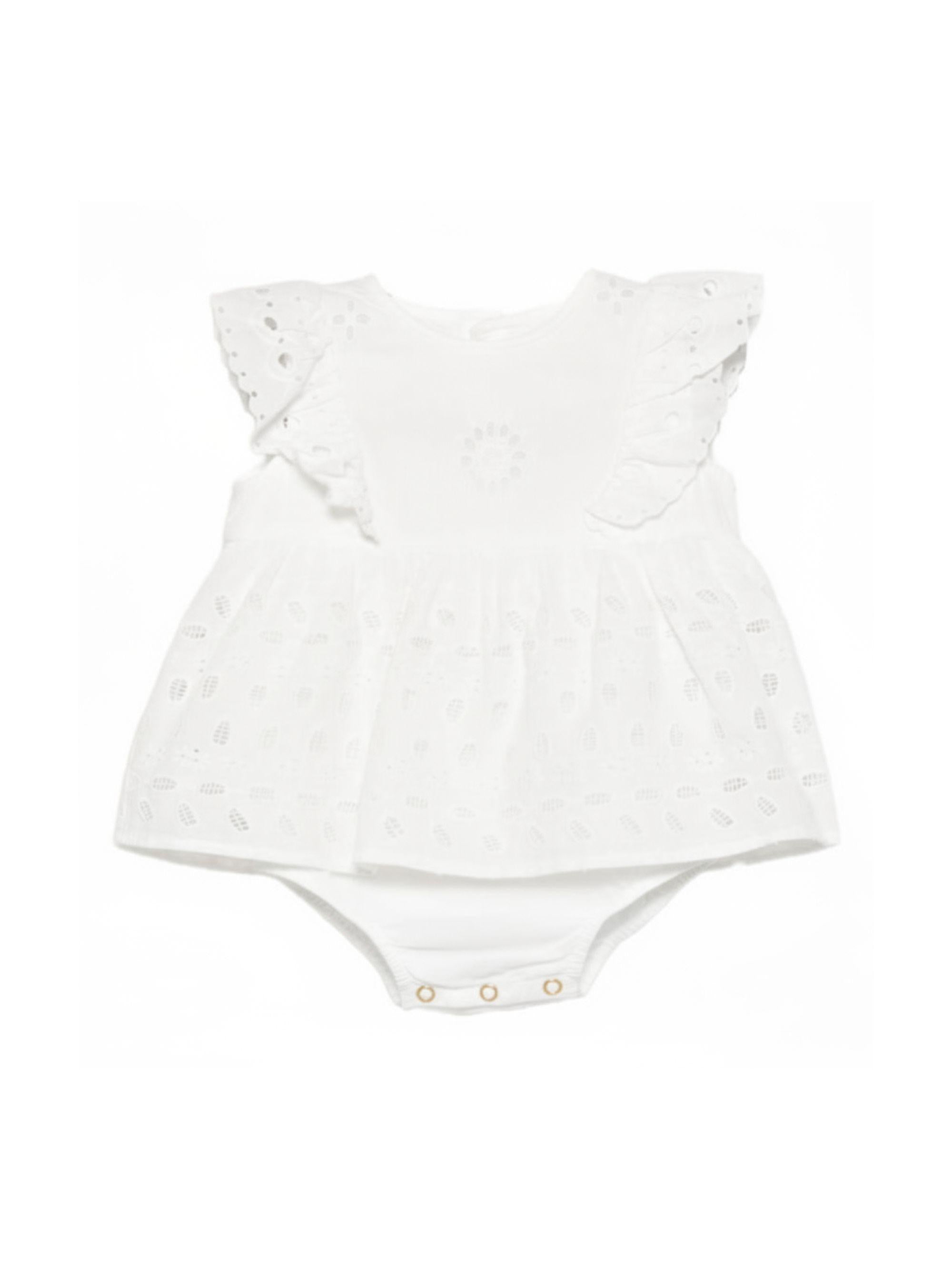 Abito per neonata Louise Misha bianco con dettagli traforati FRI-S26-R0290 OFF WHITE LOUISE MISHA KIDS 