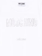 T-shirt per bambina Moschino Kids bianca con logo con strass HHM06KLBA10 10101 MOSCHINO KIDS 