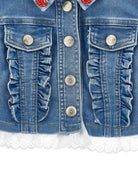 Giubbino per neonata Monnalisa x Disney denim con ricamo Winnie the Pooh sul retro 39G103 7017 0062 MONNALISA KIDS 