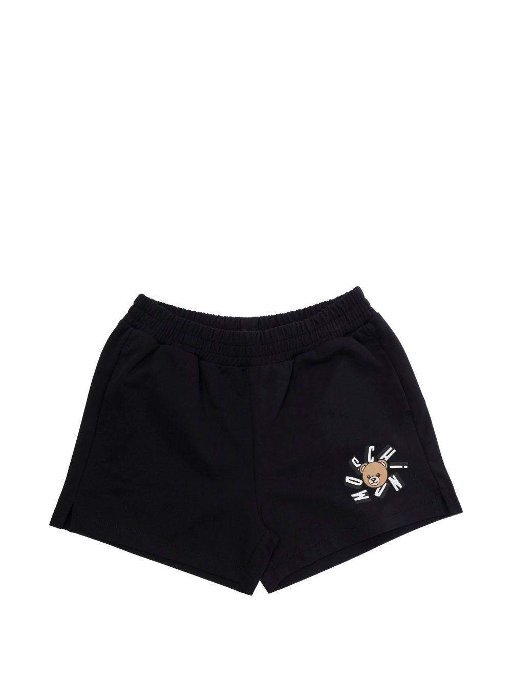 Shorts da bambina Moschino Kids nero con stampa logo HDQ025LCA19 60100 MOSCHINO KIDS 