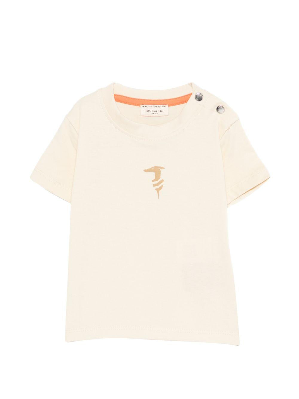 T-shirt per neonato Trussardi Junior beige con logo sul davanti TIP26048TS BEIGE N.E. TRUSSARDI KIDS 