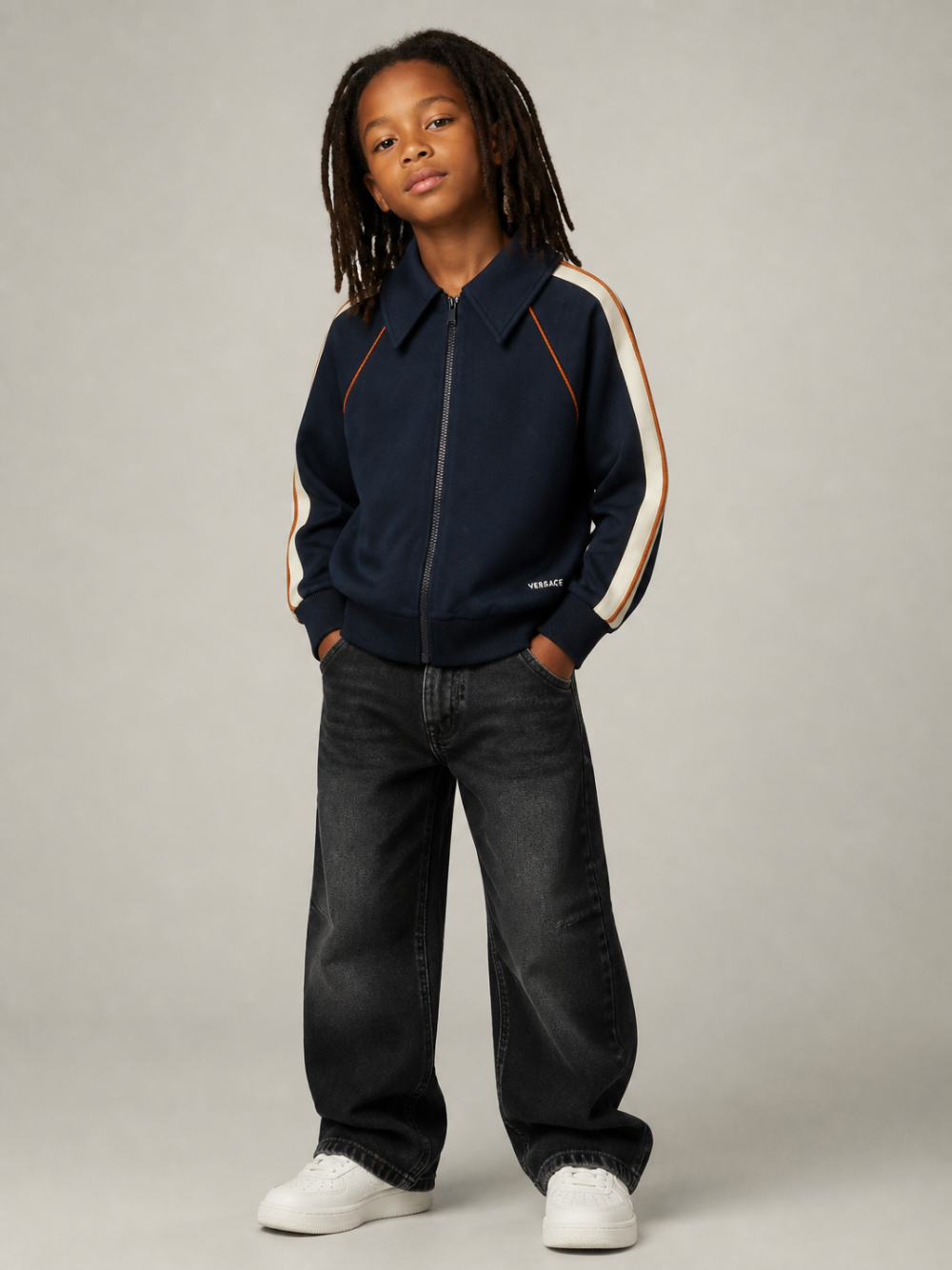 Felpa per bambino Versace Kids blu con colletto alla francese 10249311A18120 6UG70 VERSACE KIDS 