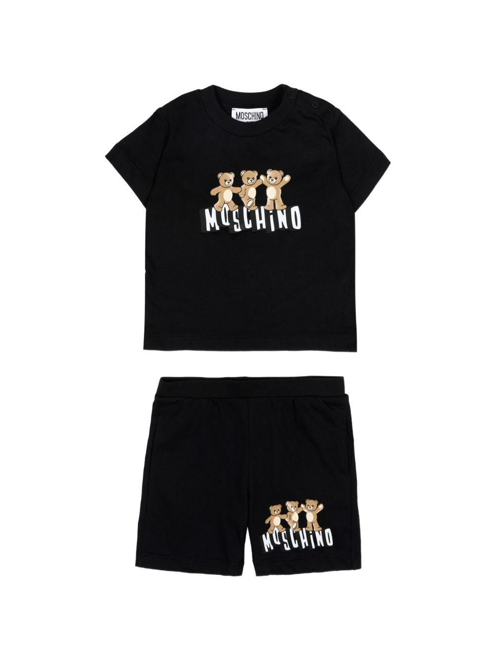 Set t-shirt e shorts per neonati Moschino Kids nero con stampa Teddy Bear MXG00MLAA17 60100 MOSCHINO KIDS 