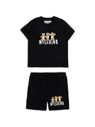 Set t-shirt e shorts per neonati Moschino Kids nero con stampa Teddy Bear MXG00MLAA17 60100 MOSCHINO KIDS 