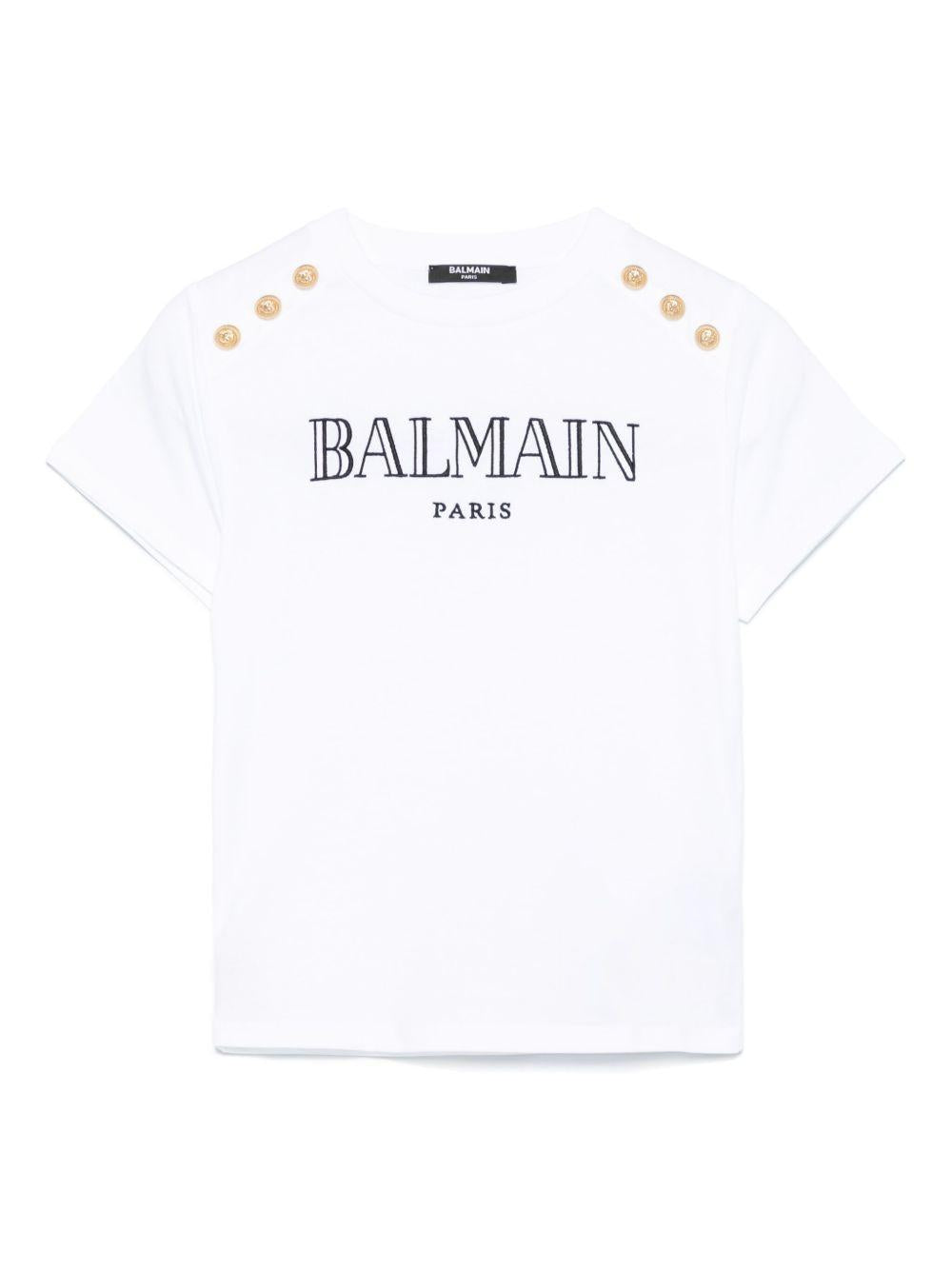 T-shirt con logo ricamato per bambina Balmain Kids bianco con orlo dritto BW8A21 Z0116 100OR BALMAIN KIDS 