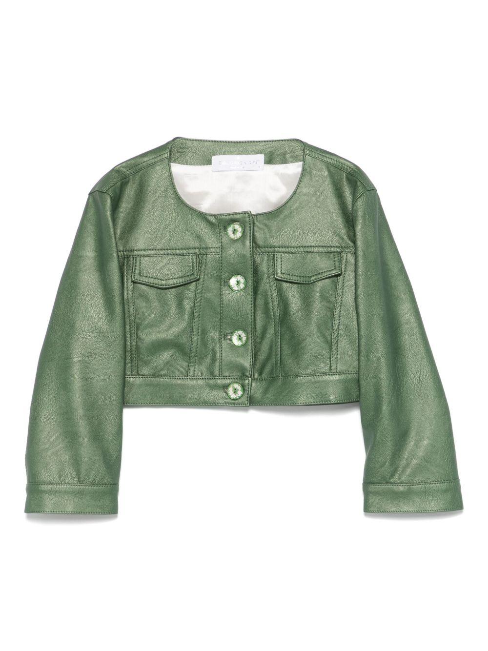 Giacca per bambina Colorichiari verde modello crop senza colletto FJ808178 4114 35 COLORICHIARI KIDS 