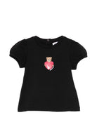 T-shirt per neonata Moschino Kids nera con stampa Teddy Bear con cuore MLM02BLBA00 60100 MOSCHINO KIDS 