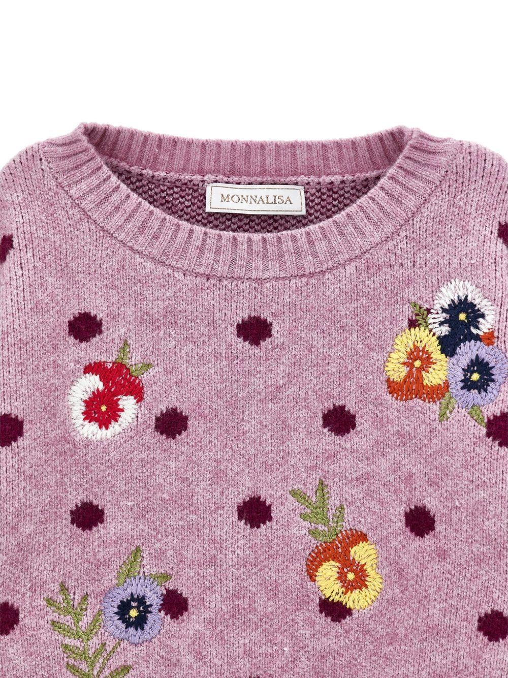 Maglione per bambina Monnalisa Kids rosa con ricamo a fiori 19H604 8061 0063 MONNALISA KIDS 