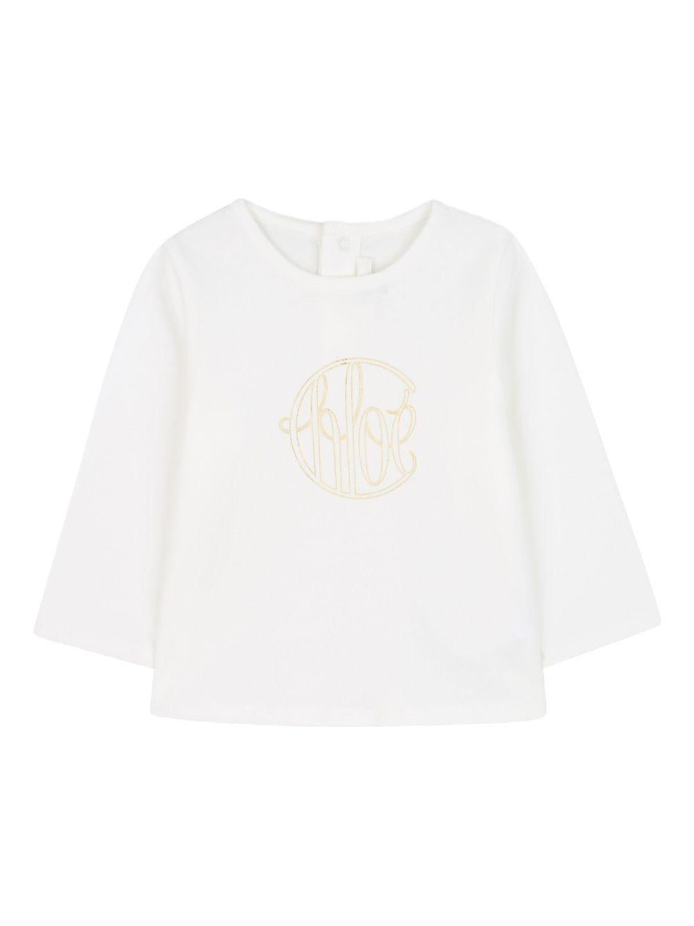T-shirt per neonata Chloé Kids bianco a maniche lunghe con logo C20700 117 CHLOE' KIDS 