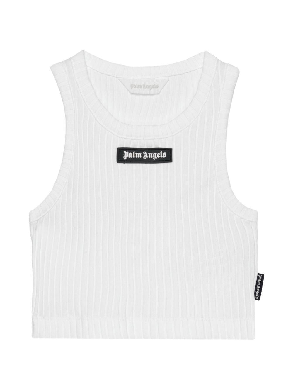 Canotta per bambina Palm Angels Kids bianca con motivo a coste PGAG002S26JER002 002 PALM ANGELS KIDS 