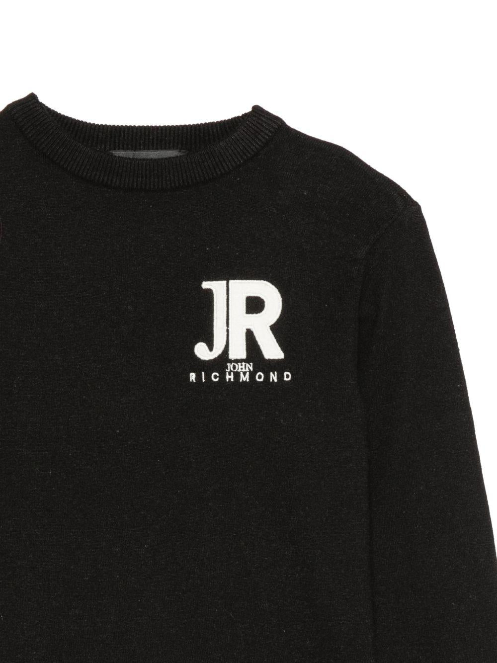 Maglione per bambino John Richmond Junior nera con logo ricamato RBA26168MA BLACK JOHN RICHMOND KIDS 