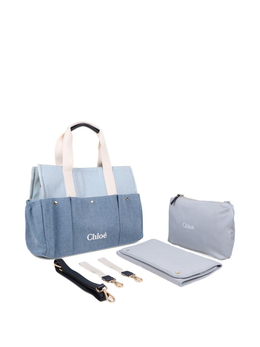 Borsa fasciatoio per neonati Chloé Kids azzurra con logo ricamato C20943 Z10 CHLOE' KIDS 