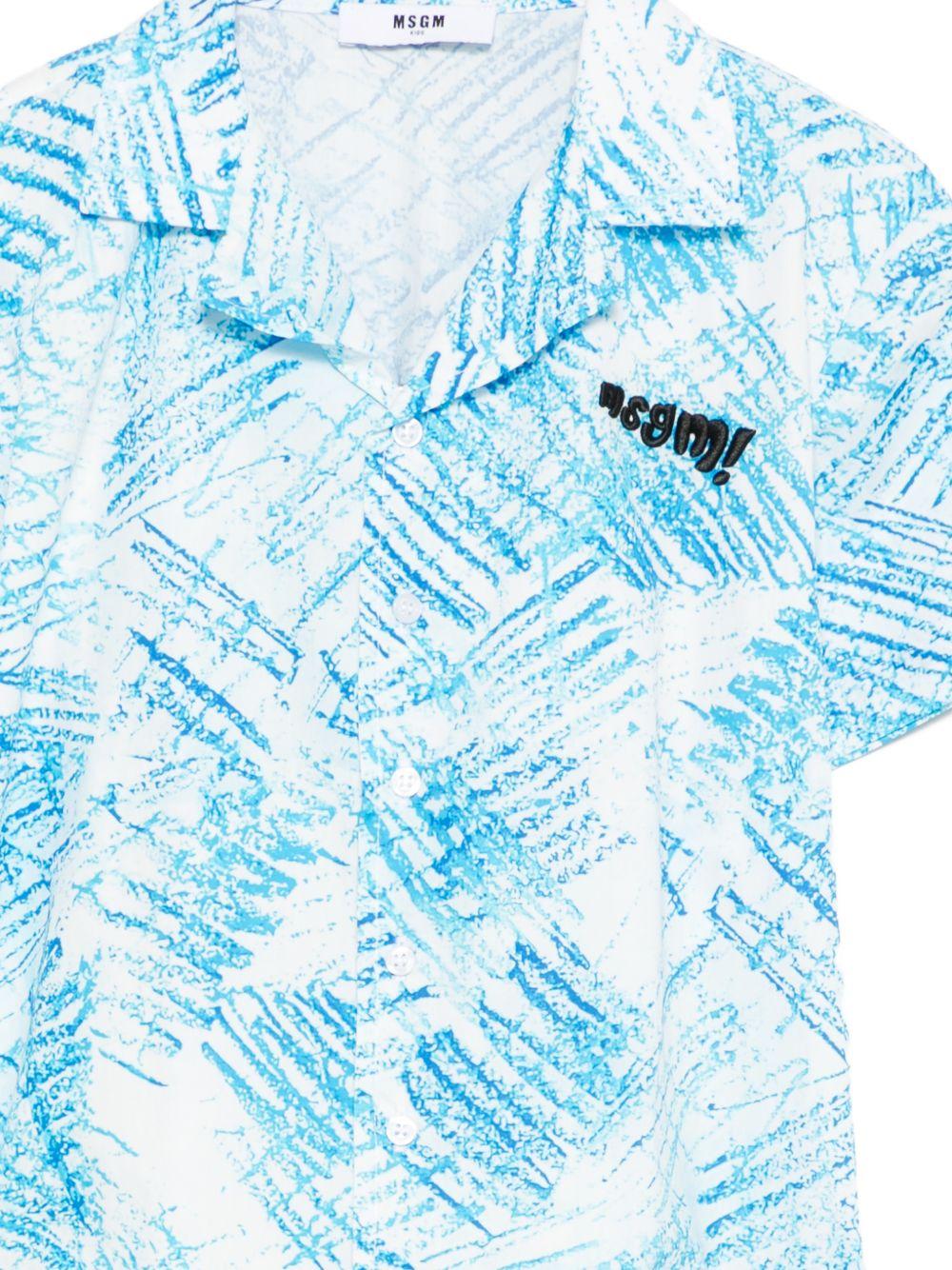 Camicia per bambino MSGM Kids azzurra con stampa grafica all-over S6MSJUSI140 MS071 MSGM KIDS 