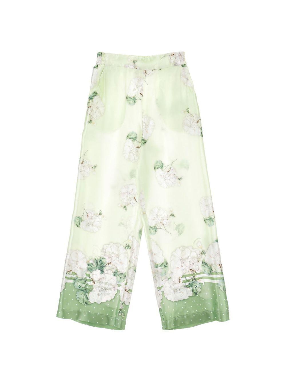 Pantaloni per bambina Monnalisa verde con stampa a fiori 71G403 7668 0020 MONNALISA KIDS 