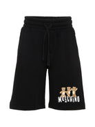 Shorts per bambino Moschino Kids nero con stampa tre Teddy Bear HUQ02MLCA89 60100 MOSCHINO KIDS 