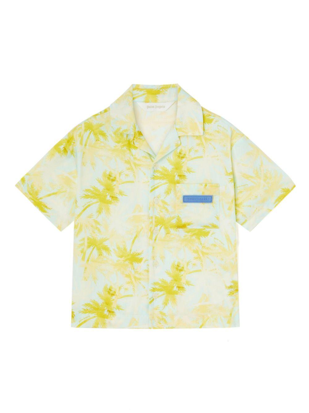 Camicia con stampa per bambino Palm Angels Kids verde con chiusura con abbottonatura PBGG002S25FAB002 4042 PALM ANGELS KIDS 