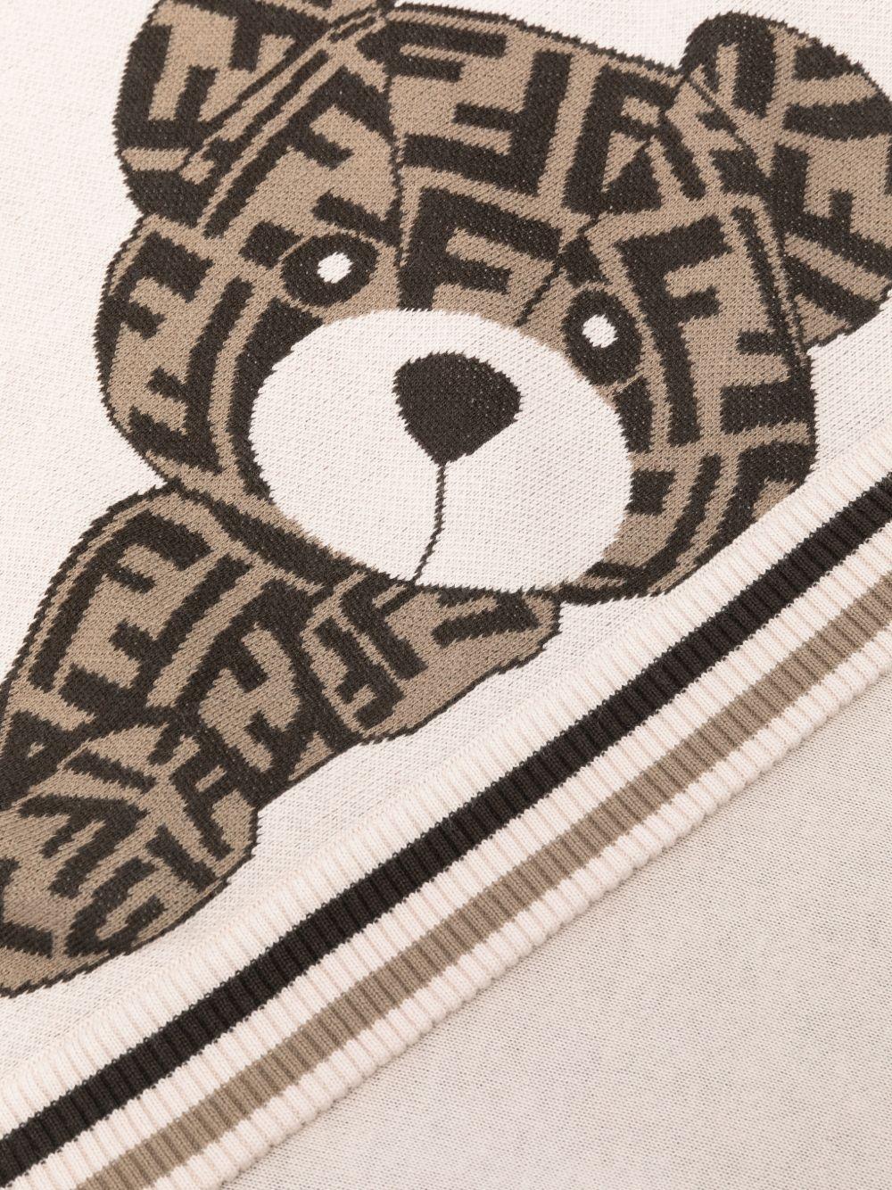 Fendi Kids beige baby blanket with embroidered FENDI KIDS teddy