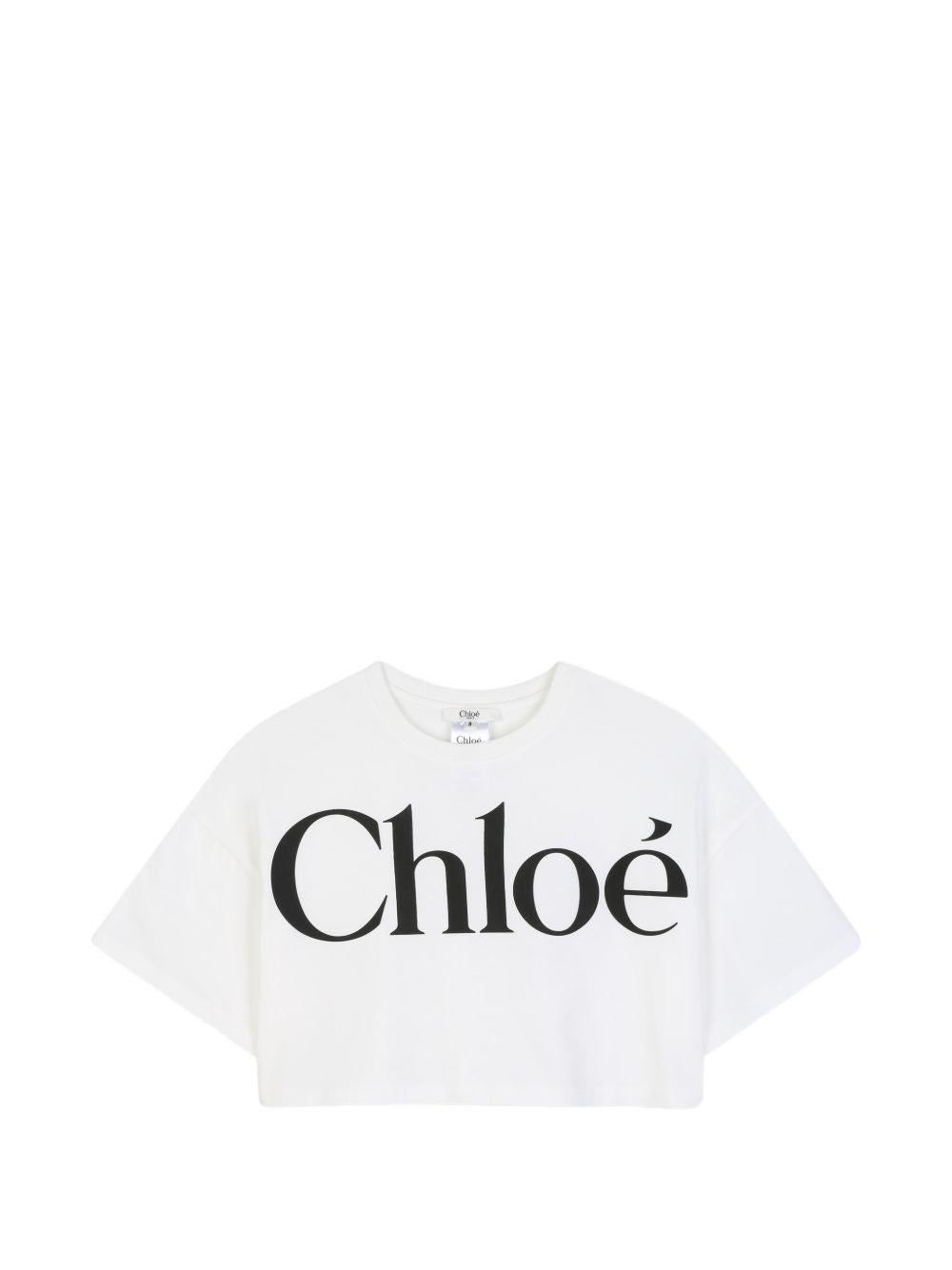 T-shirt per bambina Chloè Kids bianca con design crop C21305 117 CHLOE' KIDS 