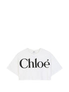 T-shirt per bambina Chloè Kids bianca con design crop C21305 117 CHLOE' KIDS 