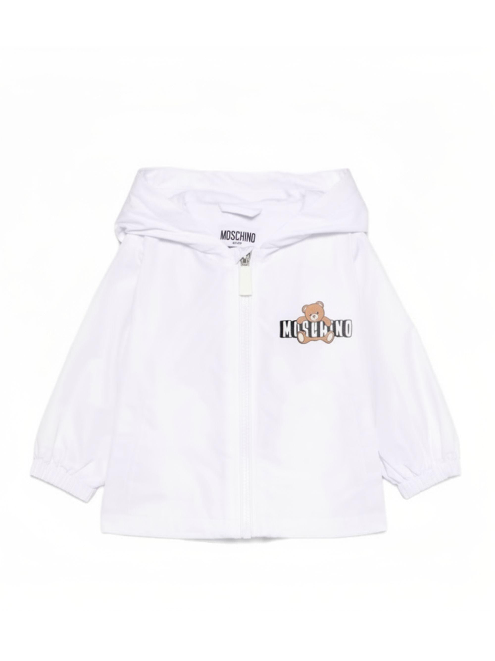Giacca antipioggia per neonati Moschino Kids bianca con stampa Teddy Bear MUS033L3A39 10101 MOSCHINO KIDS 
