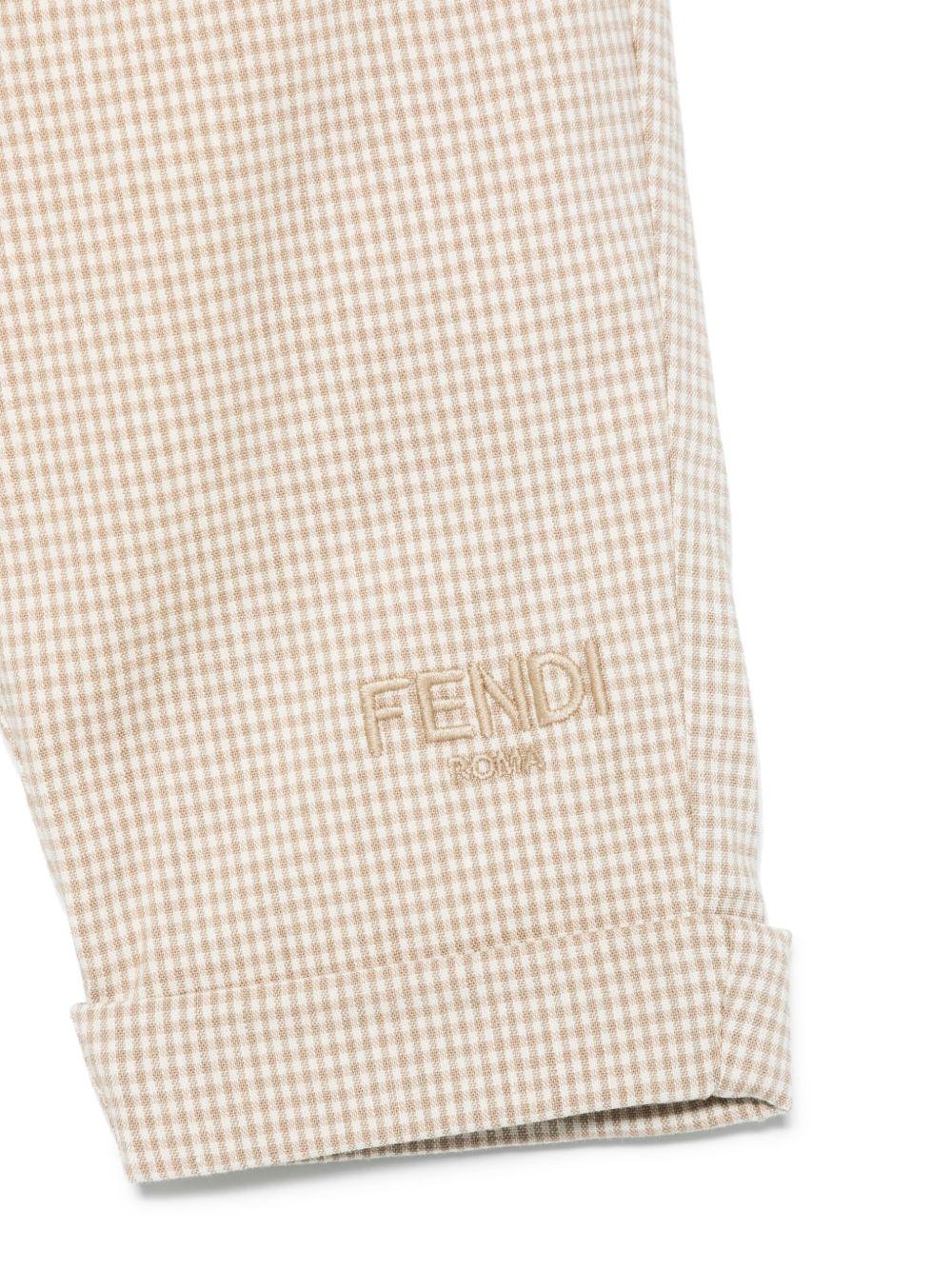 Pantaloni per neonato Fendi Kids beige con motivo a quadri e ricamo logo sulla gamba BMF244 AS63 F1P2N FENDI KIDS 