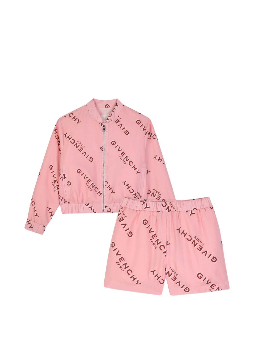 Completo felpa e shorts per bambina Givenchy Kids rosa con stampa logo all-over H31553 46G GIVENCHY KIDS 