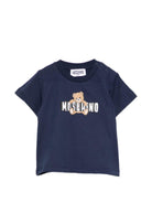 T-shirt per neonati Moschino Kids blu con logo sul davanti MUM04PLAA03 40016 MOSCHINO KIDS 