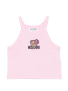 Top per bambina Moschino Kids rosa con stampa Teddy Bear con fiore HDM06ZLBA39 51473 MOSCHINO KIDS 