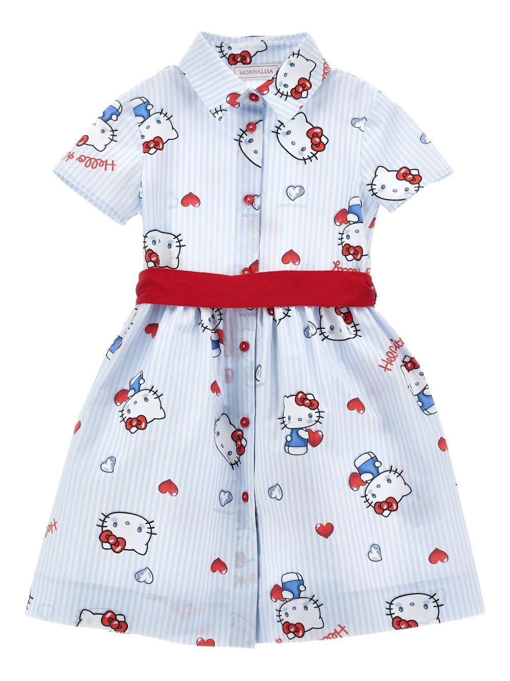 Abito per bambina Monnalisa azzurro con motivo a righe 11G918 7605 9958 MONNALISA 