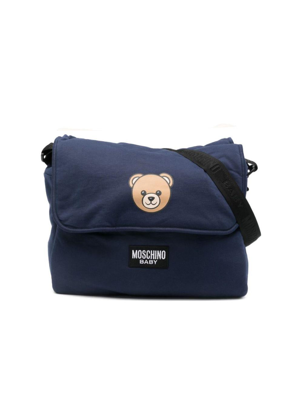 Borsa per neonati Moschino Kids blu con stampa Teddy Bear MUX05VLCA19 40016 MOSCHINO KIDS 