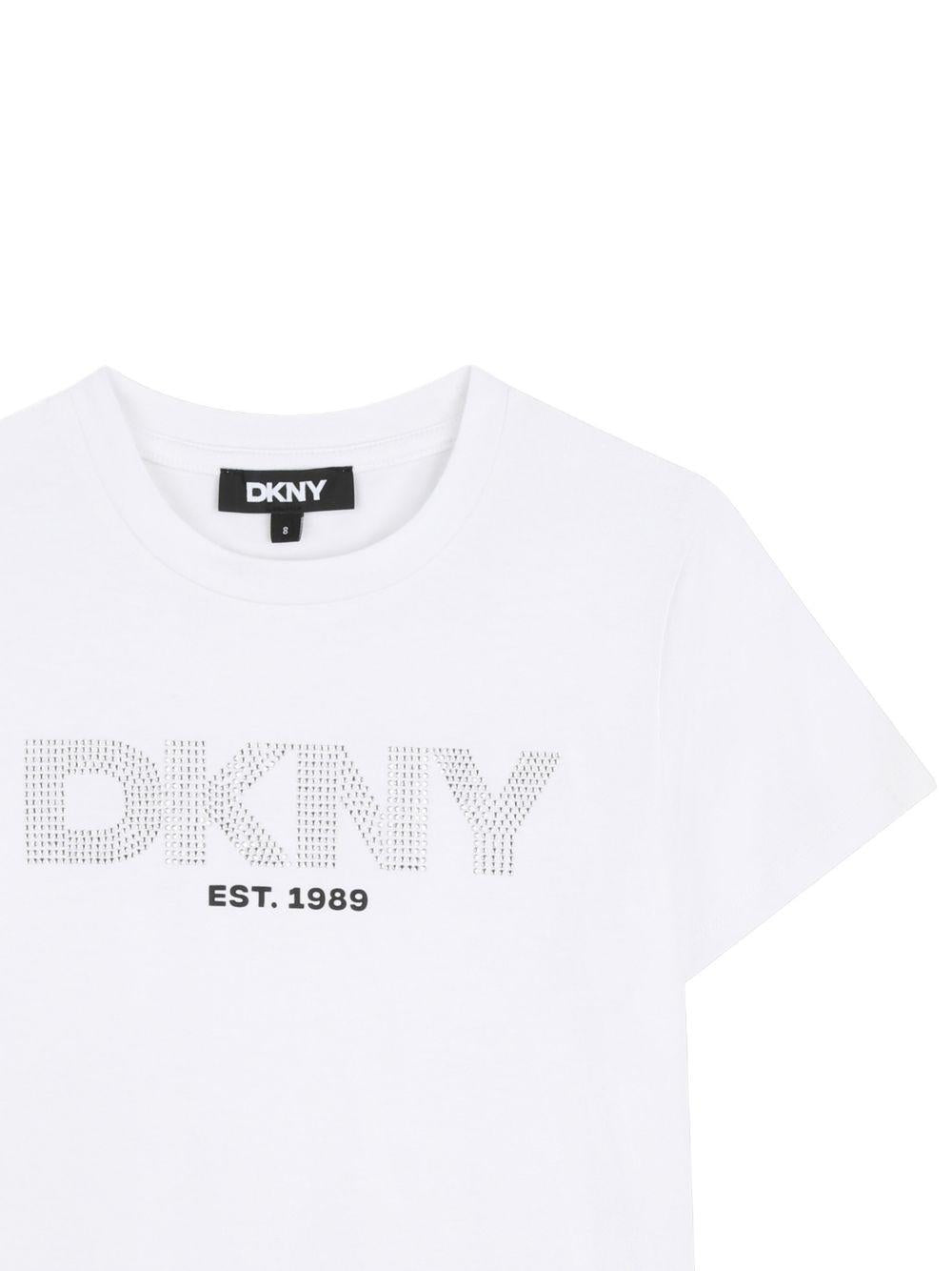 T-shirt per bambina Dkny Kids bianca con logo con strass D62619 10P DKNY KIDS 