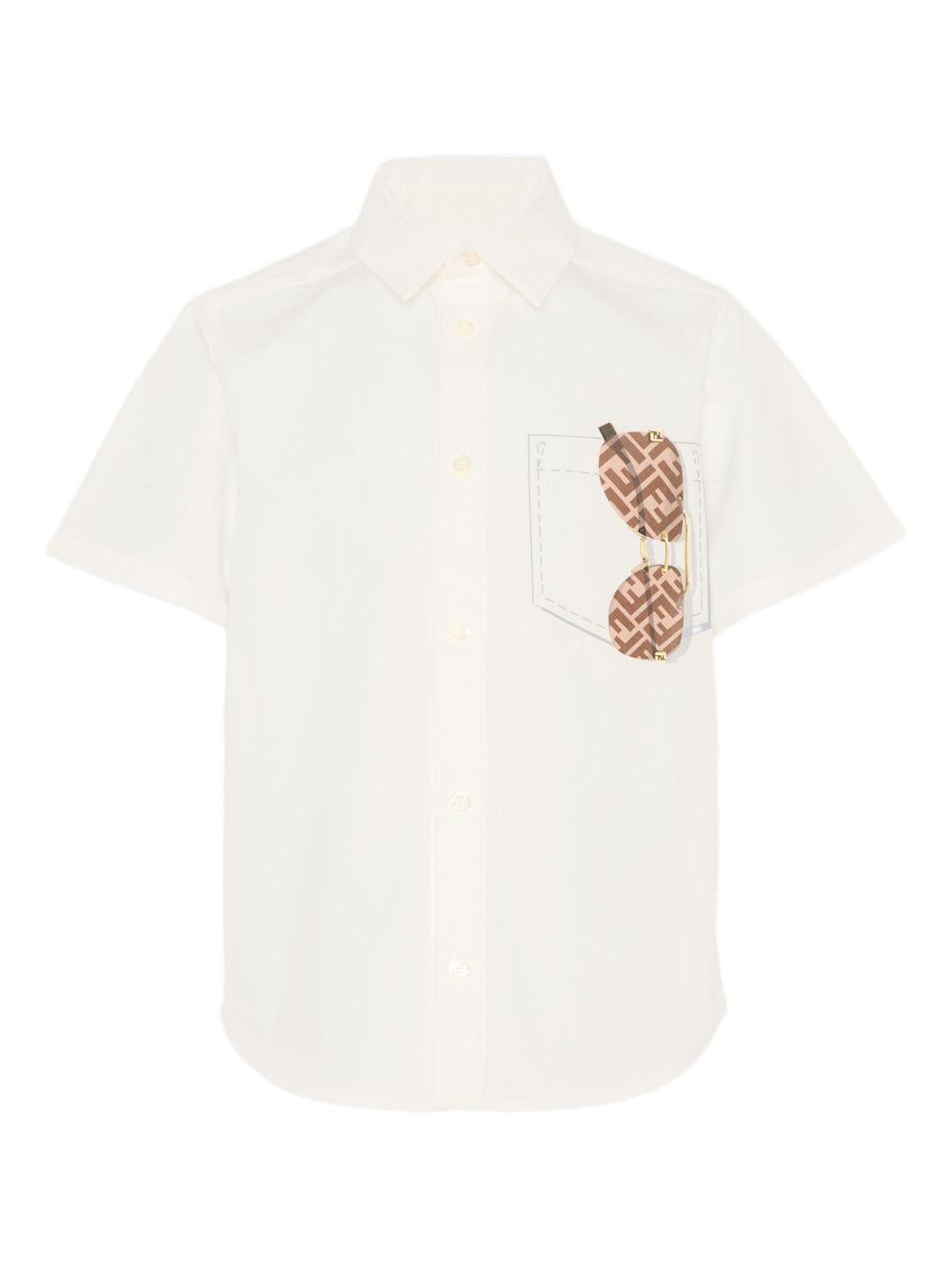 Camicia per bambino Fendi Kids bianca con stampa grafica sul davanti JMC203 AEXZ F0TU9 FENDI KIDS 
