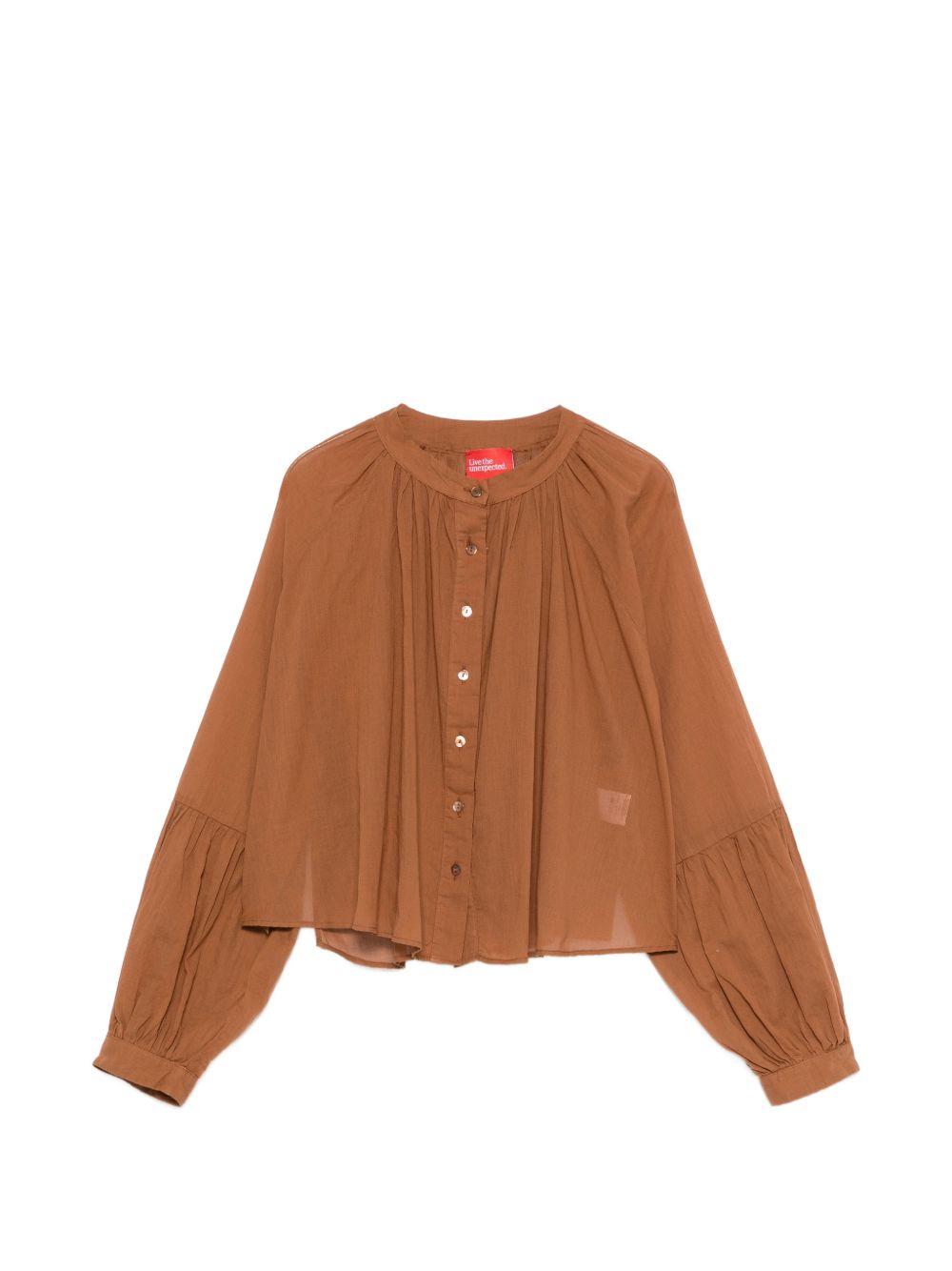 Camicia con dettagli arricciati Merci marrone ruggine con scollo rotondo CAM033 RUST MERCI 