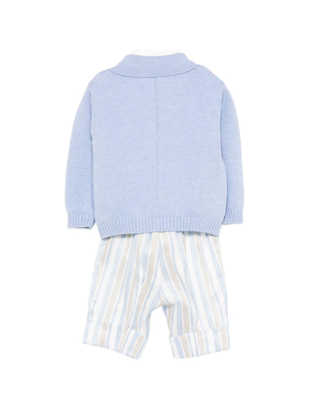 Set cardigan e salopette per neonato Colorichiari azzurro a righe con fiocco (4 pezzi) MN408415 4885a 53 COLORICHIARI KIDS 