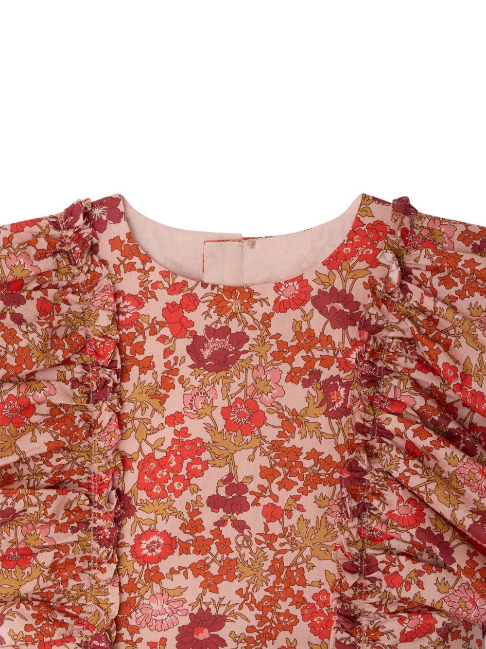 Abito Lizzy per bambina Bonpoint rosso con stampa a fiori all-over S06GDRW00058 520 BONPOINT KIDS 