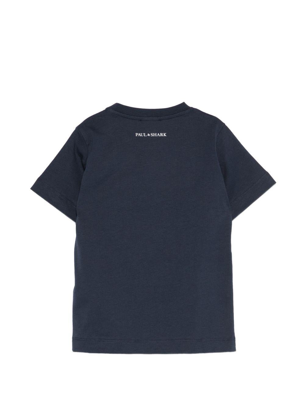 T-shirt per bambino Paul & Shark Kids blu con dettaglio squalo sul davanti WUM004LAA54 42370 PAUL & SHARK KIDS 