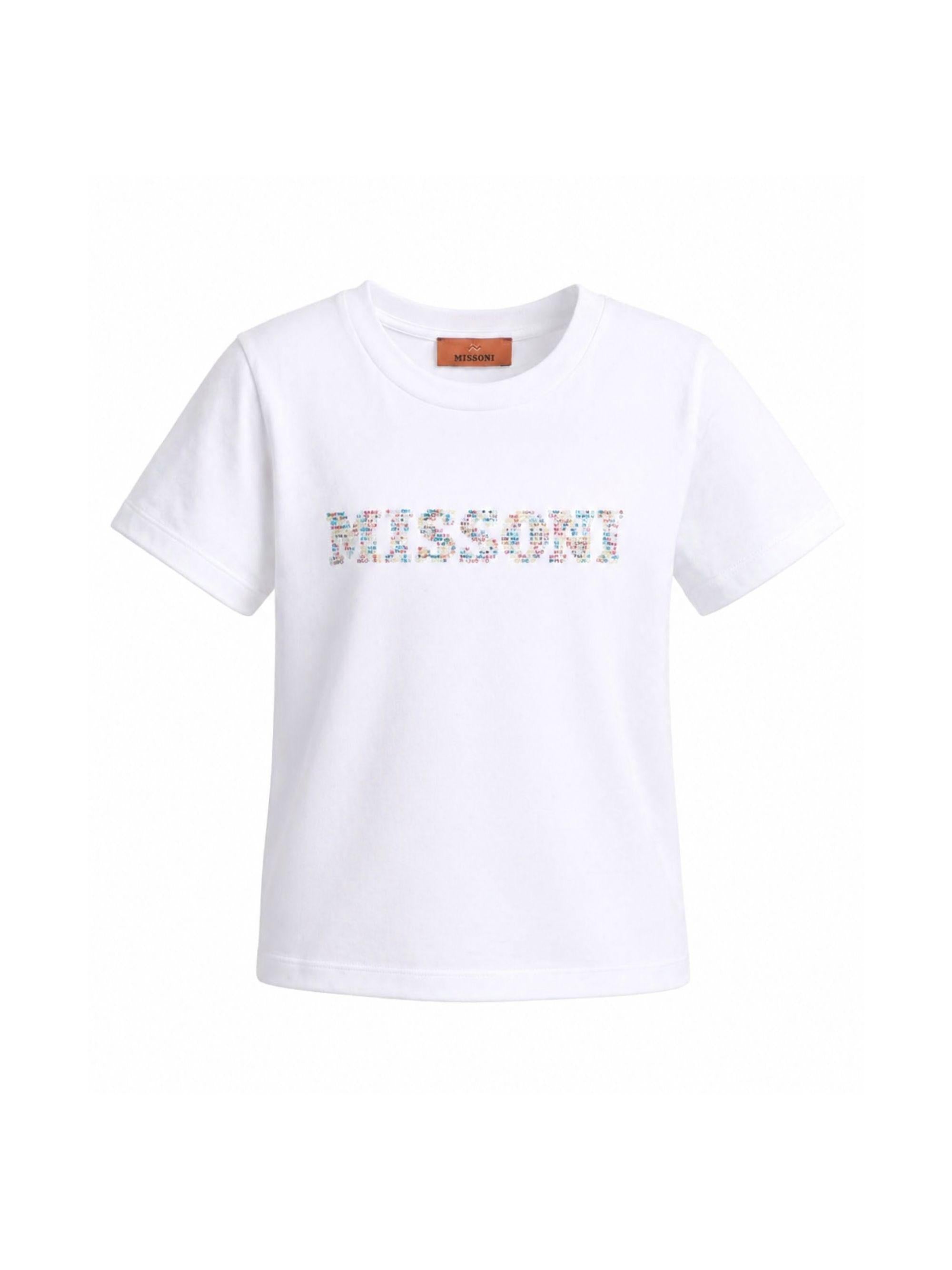 T-shirt per bambina Missoni Kids bianca con stampa logo<BR/> MY8A81 Z3672 100 MISSONI KIDS 