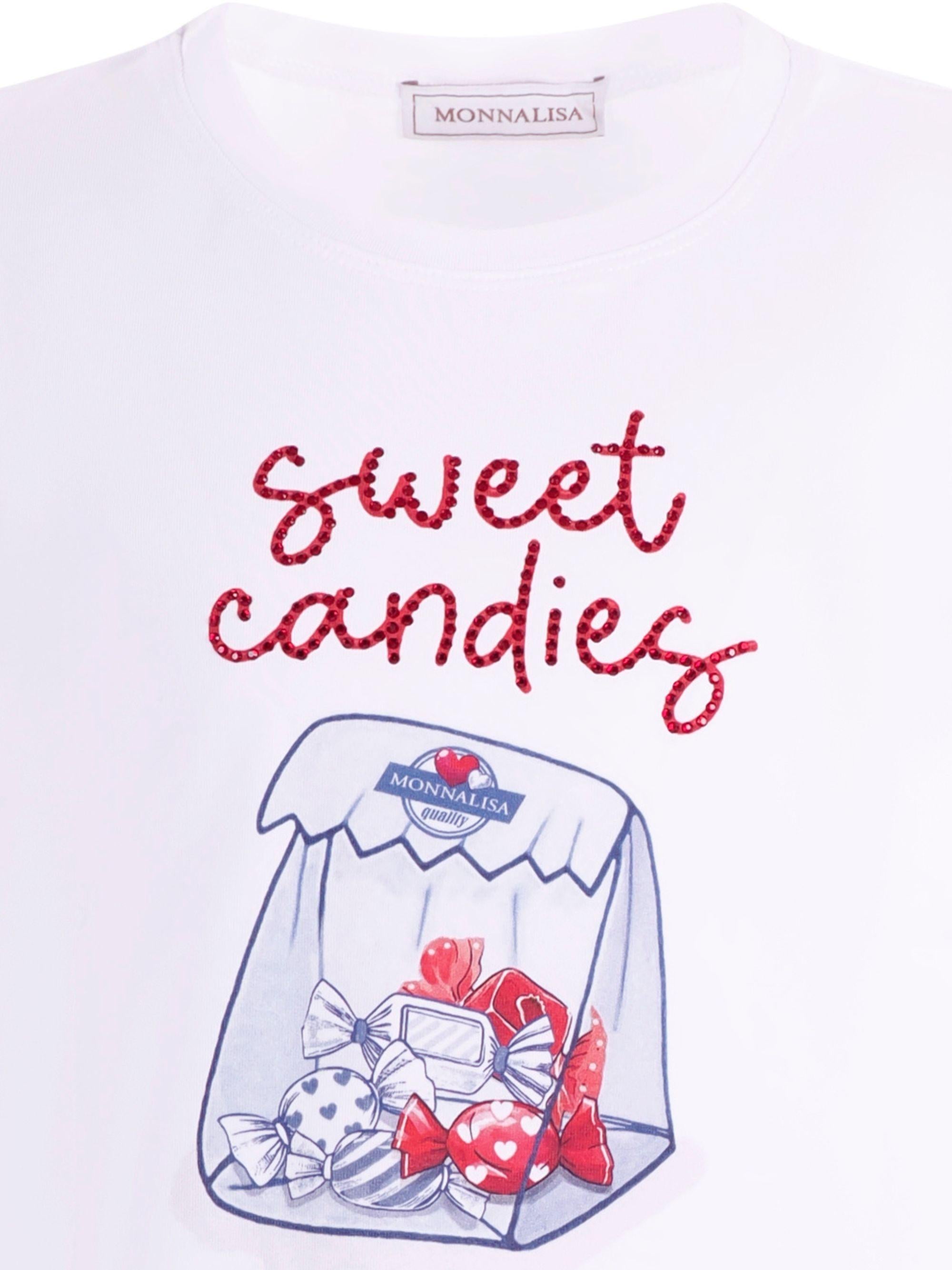 T-shirt per bambina Monnalisa Sweet Candies bianca con stampa grafica 11G609 7201 0099 MONNALISA KIDS 
