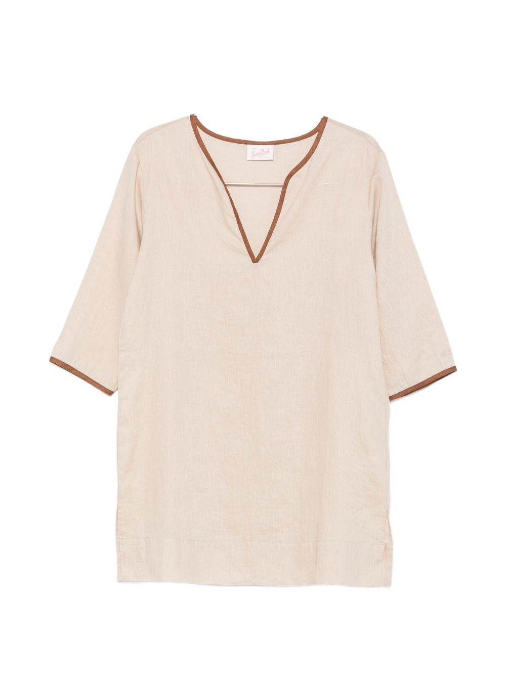 Caftano per donna MC2 Saint Barth beige con scollo a V MHA002 08860L MC2 ST. BARTH 